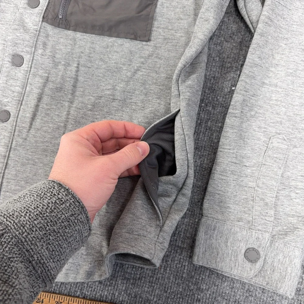 LL Bean Shirt Jacket Men XL Gray Snap Button Sweatshirt Shacket Pockets